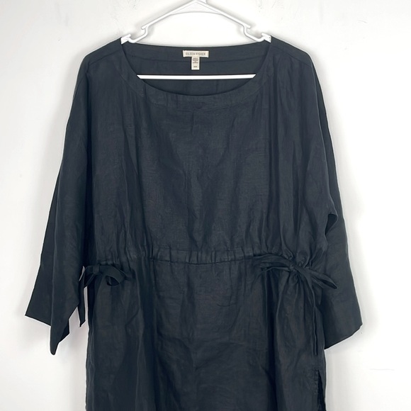 Eileen Fisher Black Bateau Neck 100% Linen Tunic Top. Size Medium. - Picture 4 of 12